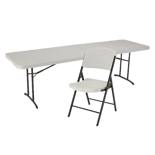 a white folding chair and table