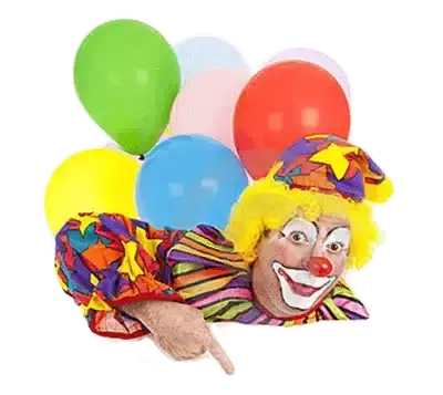 a clown with balloons on the back