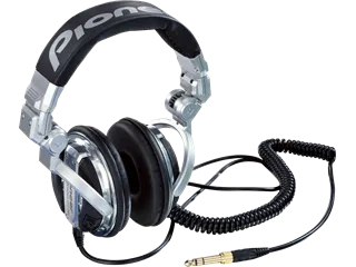 Closed-back DJ headphones with a coiled cord