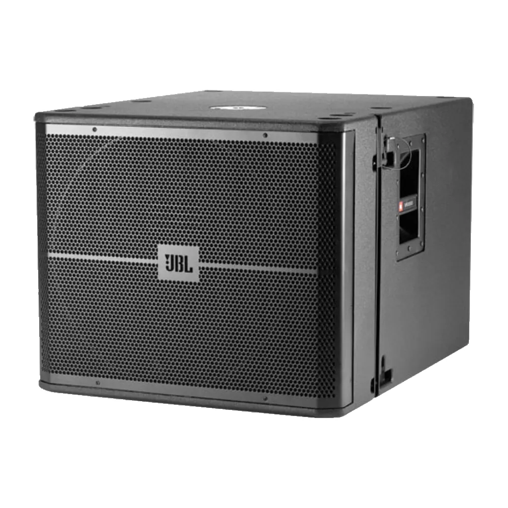 JBL VRX918SP powered subwoofer in a black cabinet, added to a PA package for dancing