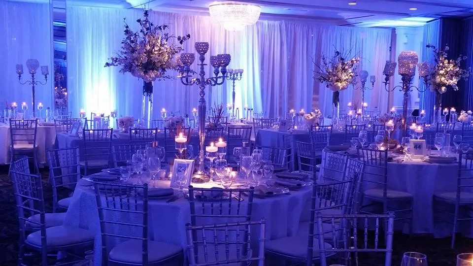 wedding party rentals with elegant decorations and lighting