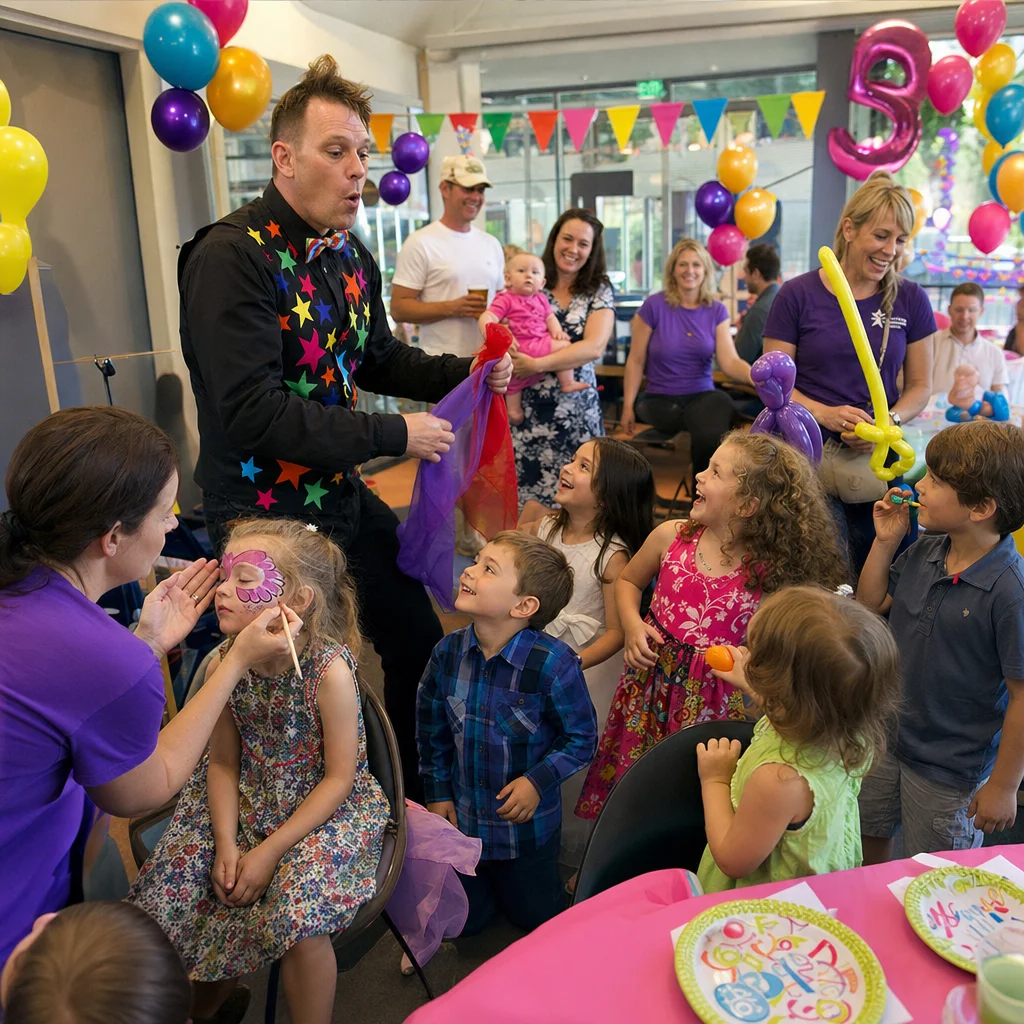 Kids party entertainment NYC - magician, face painter and balloon animals at birthday party